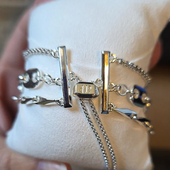 Three-Piece Silver Crystal Bracelet Set in White - Picture 4 of 4